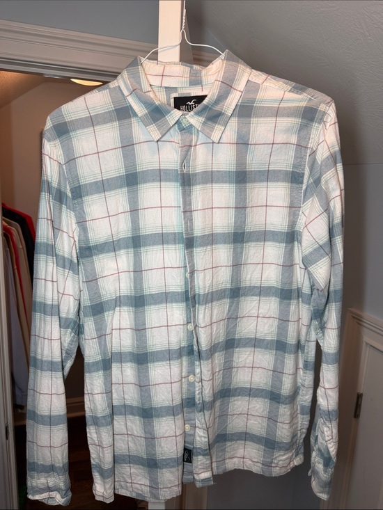 Hollister Other - Hollister Men's Blue and White Plaid Button-Down Shirt
